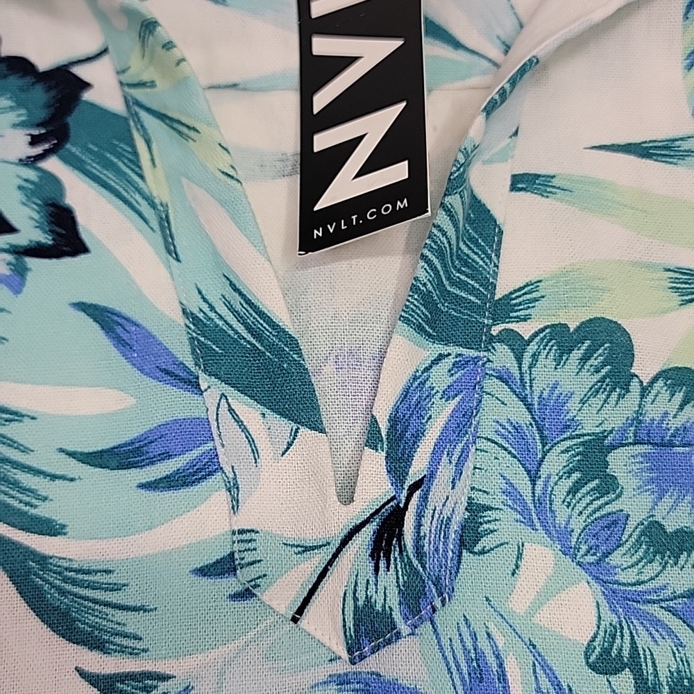 NVLT NWT TROPICAL FLORAL SLEEVELESS LINEN BLEND TOP SZ LARGE - Picture 4 of 13